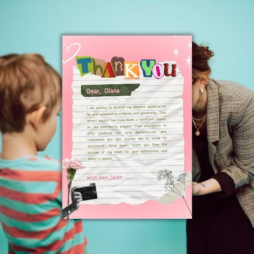 Pink Colorful Cute Thank You Letter A4 - Postpatra
